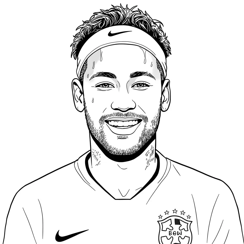 Desenho para colorir do Neymar Jr em estilo retrato, com fundo branco, ideal para imprimir e pintar em casa.