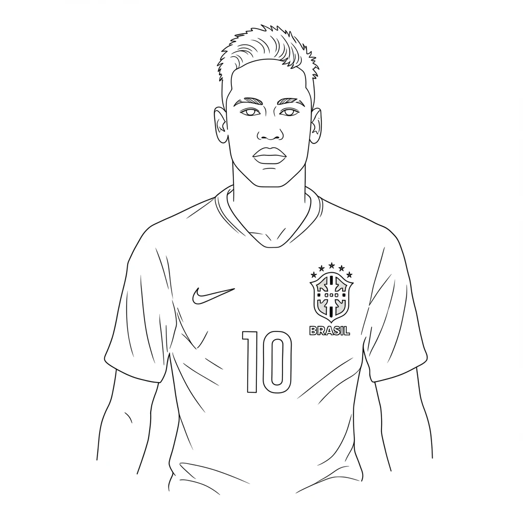 Desenho para colorir do Neymar Jr em estilo retrato, com fundo branco, ideal para imprimir e pintar em casa.