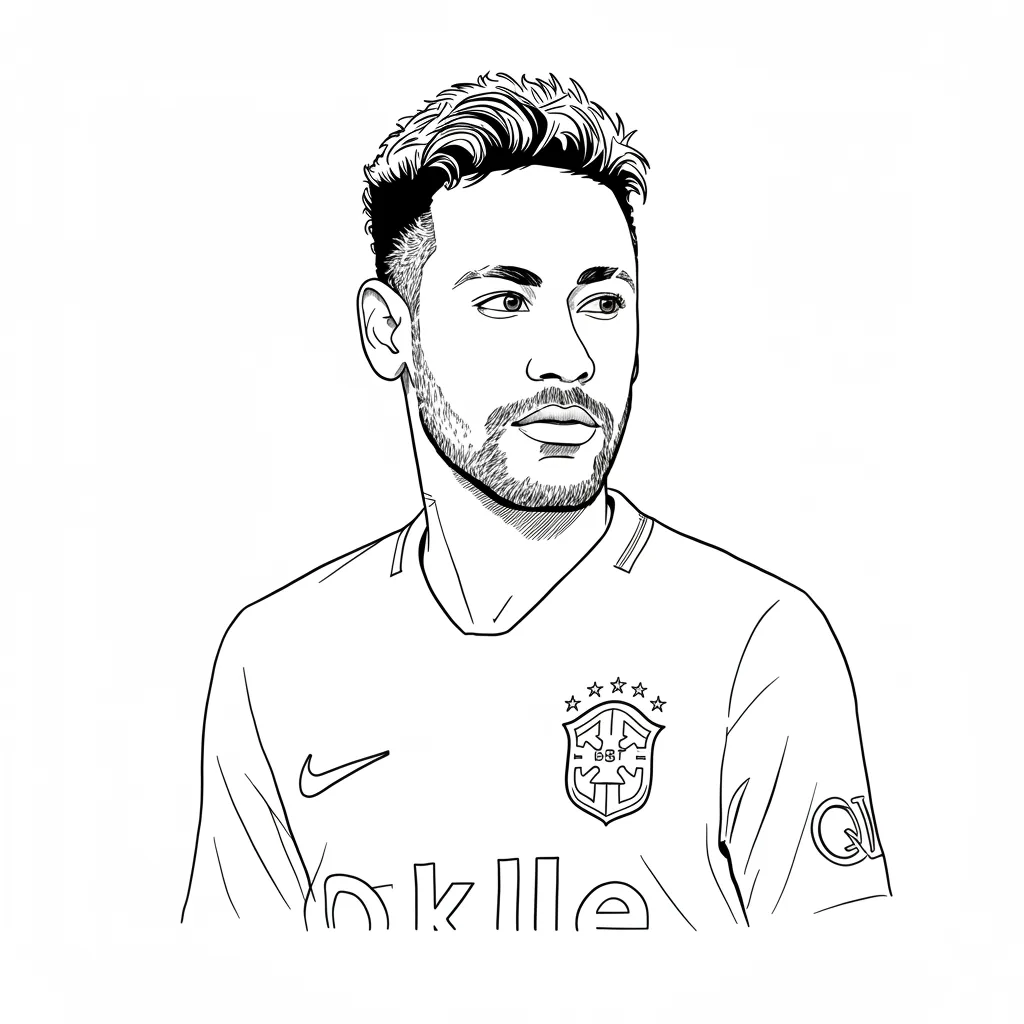 Desenho para colorir do Neymar Jr em estilo retrato, com fundo branco, ideal para imprimir e pintar em casa.