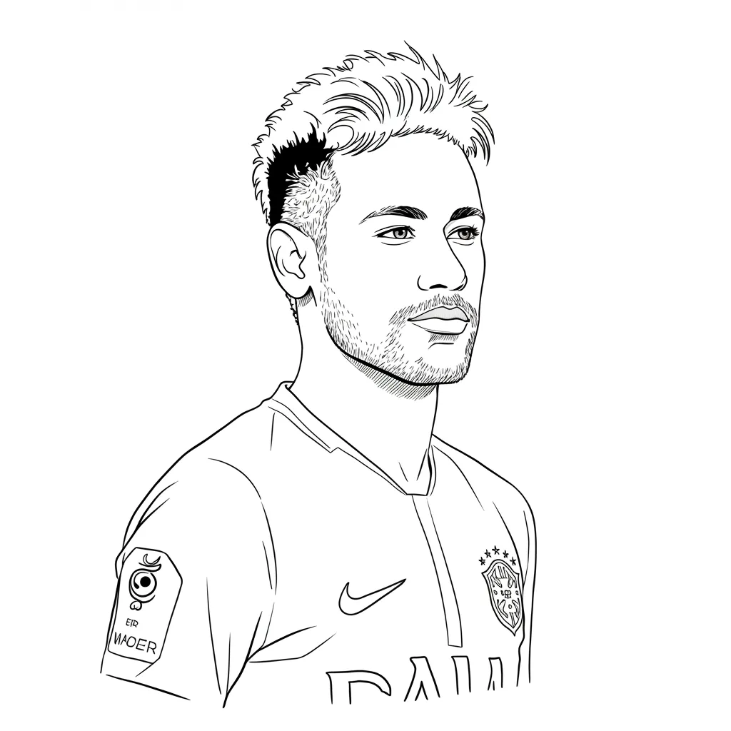 Desenho para colorir do Neymar Jr em estilo retrato, com fundo branco, ideal para imprimir e pintar em casa.
