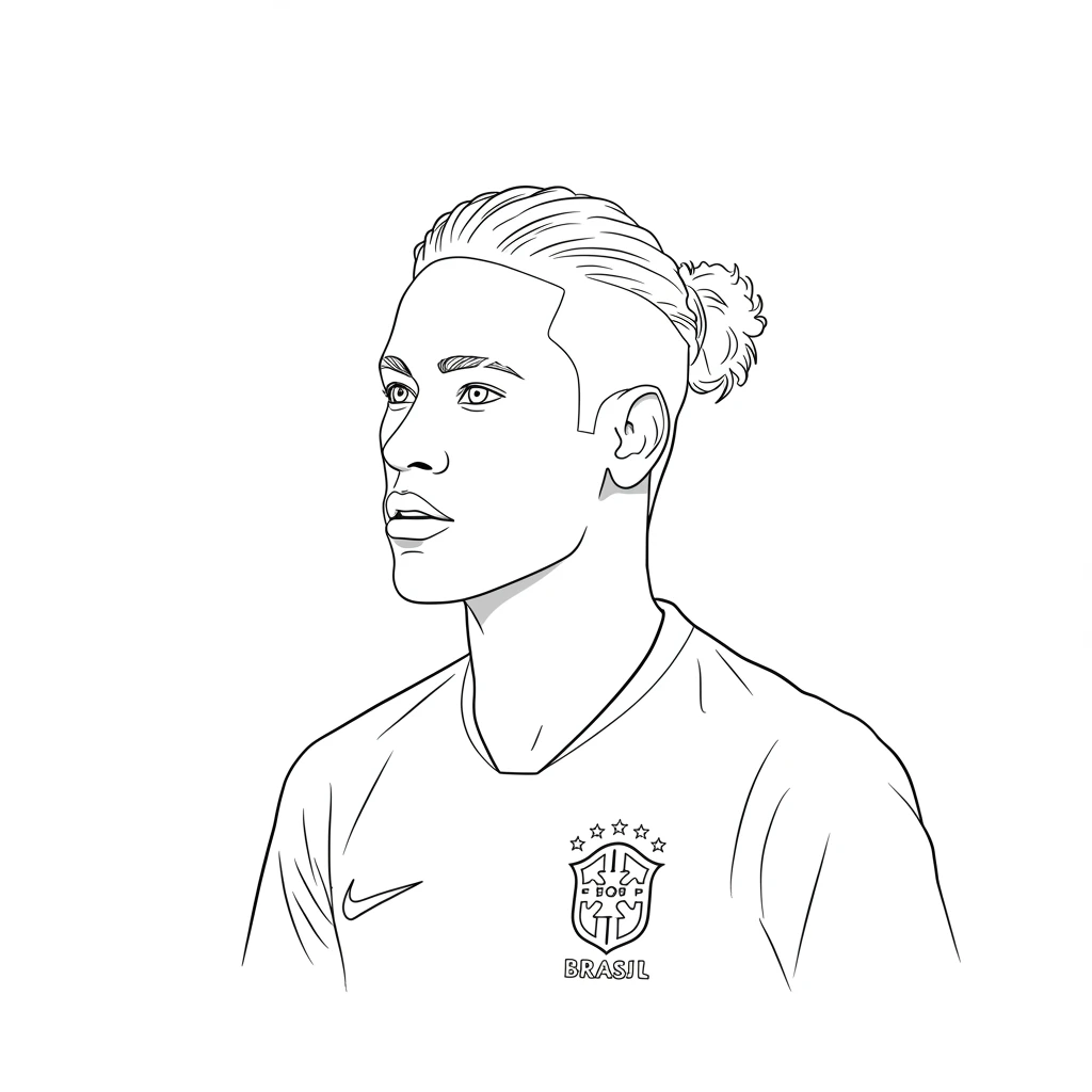Desenho para colorir do Neymar Jr em estilo retrato, com fundo branco, ideal para imprimir e pintar em casa.