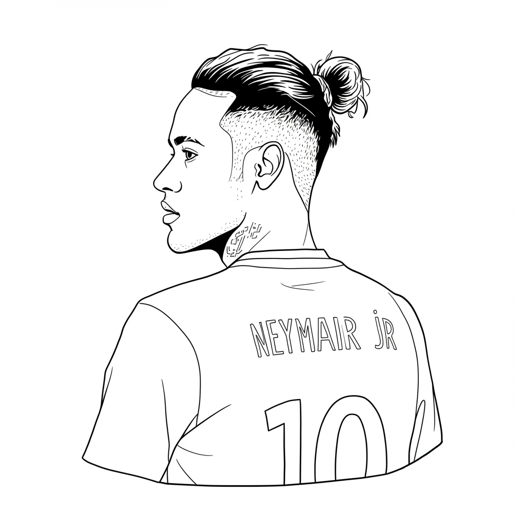 Desenho para colorir do Neymar Jr em estilo retrato, com fundo branco, ideal para imprimir e pintar em casa.