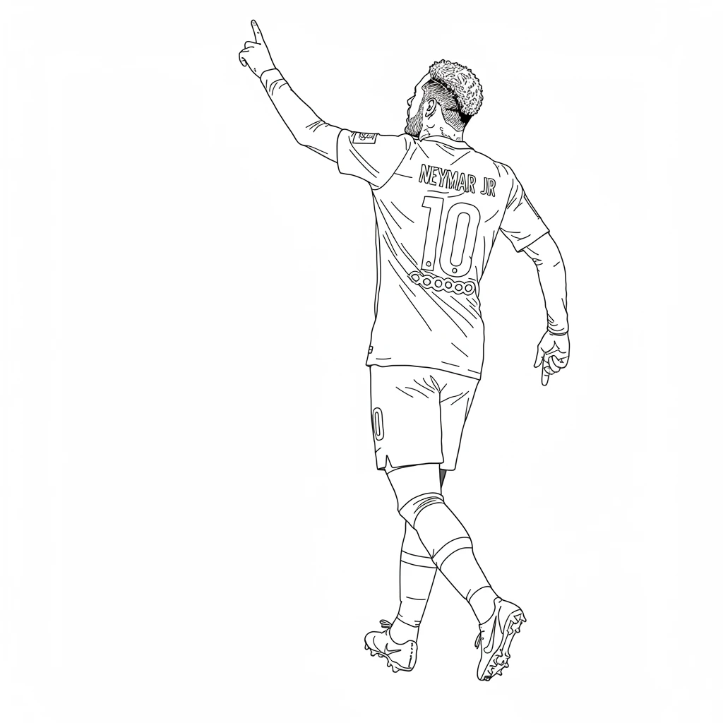 Desenho para colorir do Neymar Jr em estilo retrato, com fundo branco, ideal para imprimir e pintar em casa.