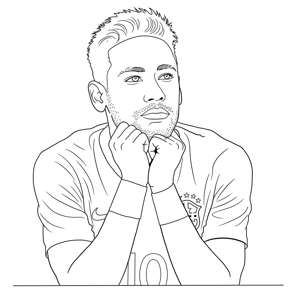 Desenho para colorir do Neymar Jr em estilo retrato, com fundo branco, ideal para imprimir e pintar em casa.