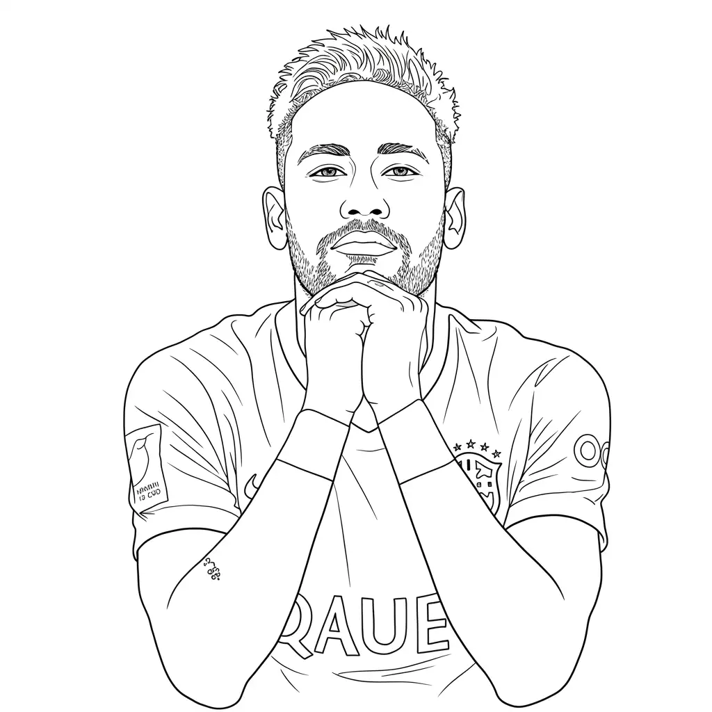 Desenho para colorir do Neymar Jr em estilo retrato, com fundo branco, ideal para imprimir e pintar em casa.