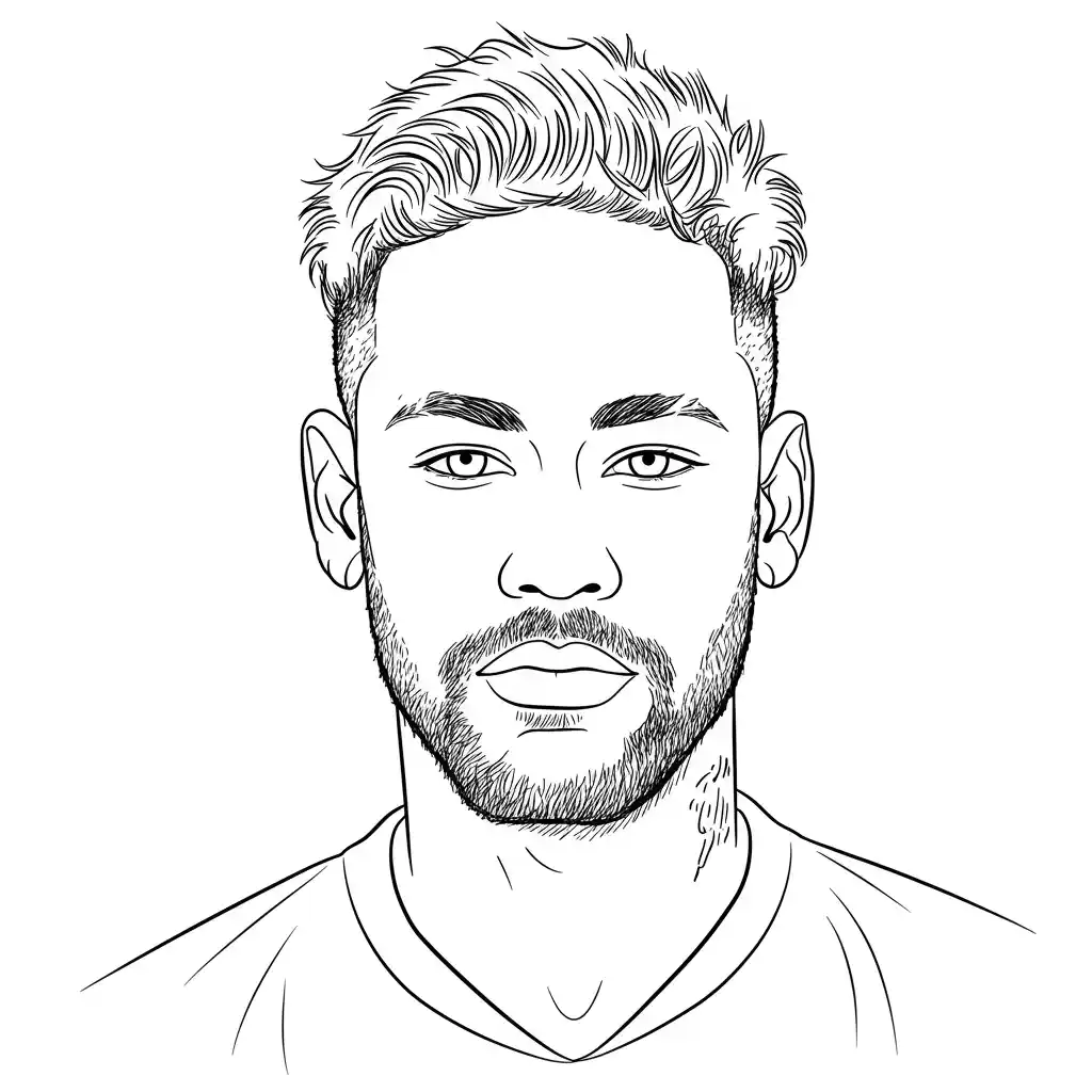 Desenho para colorir do Neymar Jr em estilo retrato, com fundo branco, ideal para imprimir e pintar em casa.