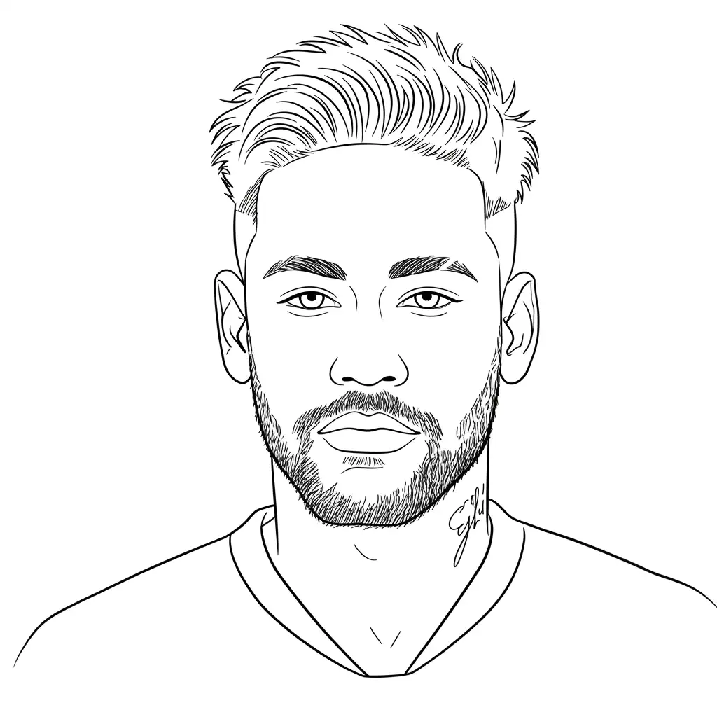 Desenho para colorir do Neymar Jr em estilo retrato, com fundo branco, ideal para imprimir e pintar em casa.