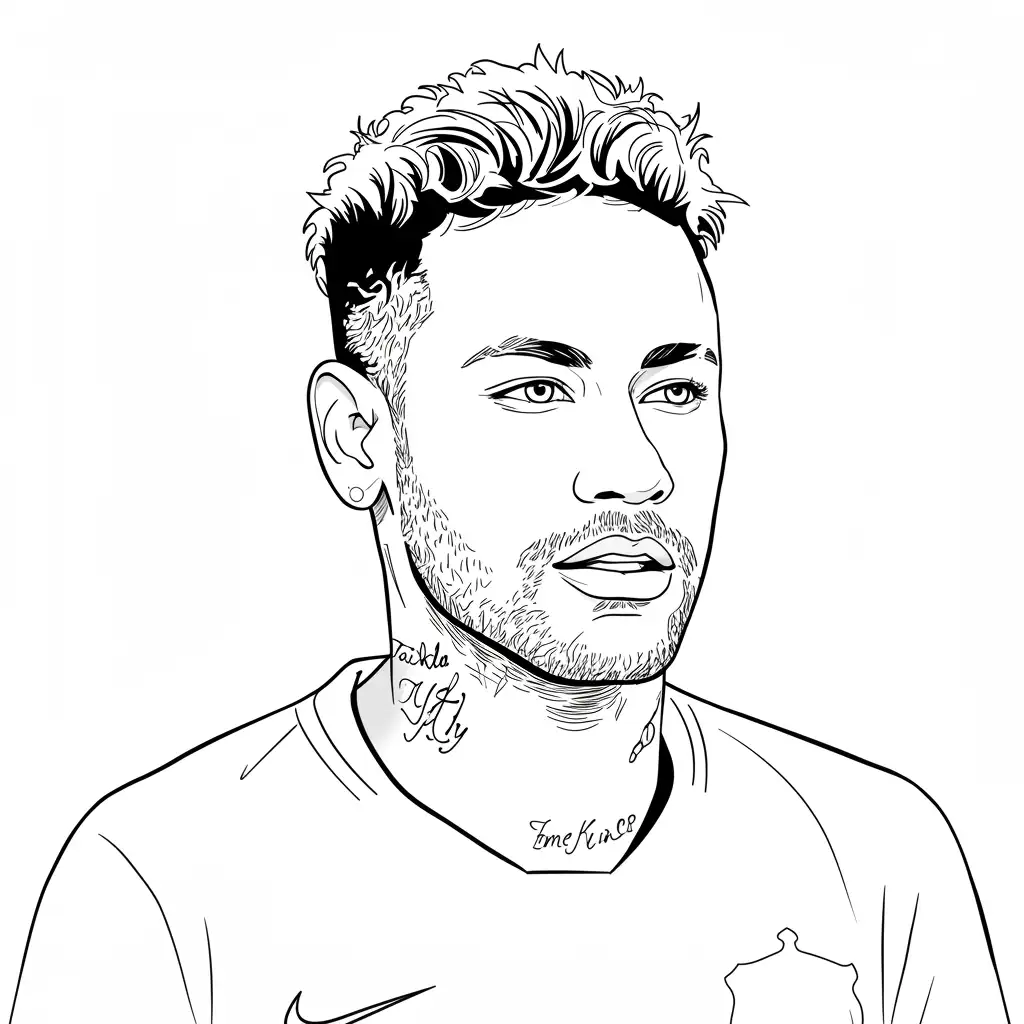 Desenho para colorir do Neymar Jr em estilo retrato, com fundo branco, ideal para imprimir e pintar em casa.