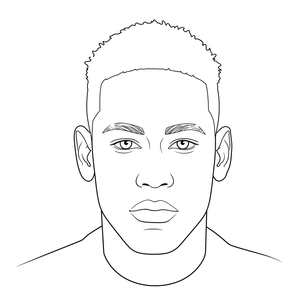 Desenho para colorir do Neymar Jr em estilo retrato, com fundo branco, ideal para imprimir e pintar em casa.