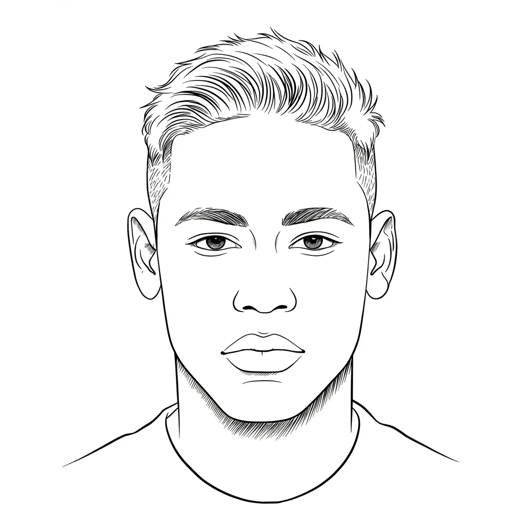 Desenho para colorir do Neymar Jr em estilo retrato, com fundo branco, ideal para imprimir e pintar em casa.