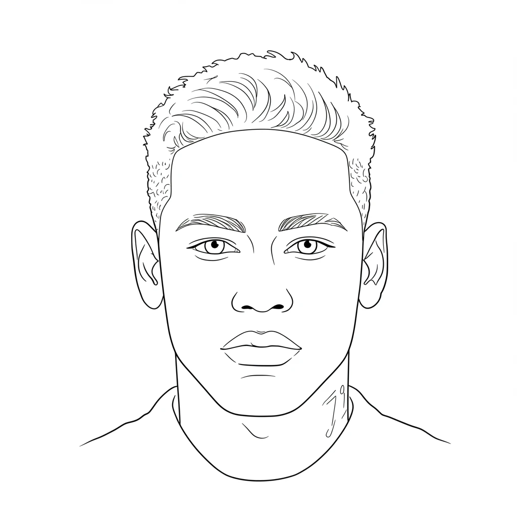 Desenho para colorir do Neymar Jr em estilo retrato, com fundo branco, ideal para imprimir e pintar em casa.