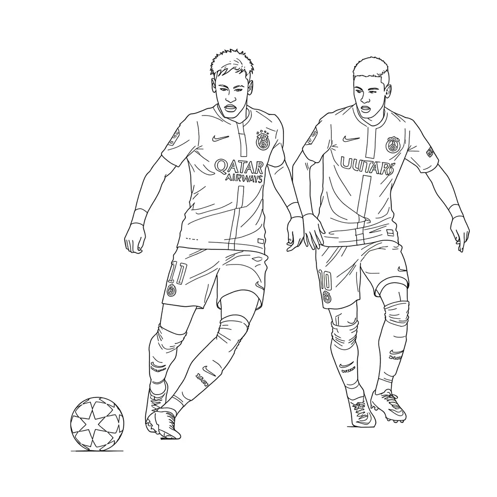 Desenho para colorir do Neymar Jr em estilo retrato, com fundo branco, ideal para imprimir e pintar em casa.