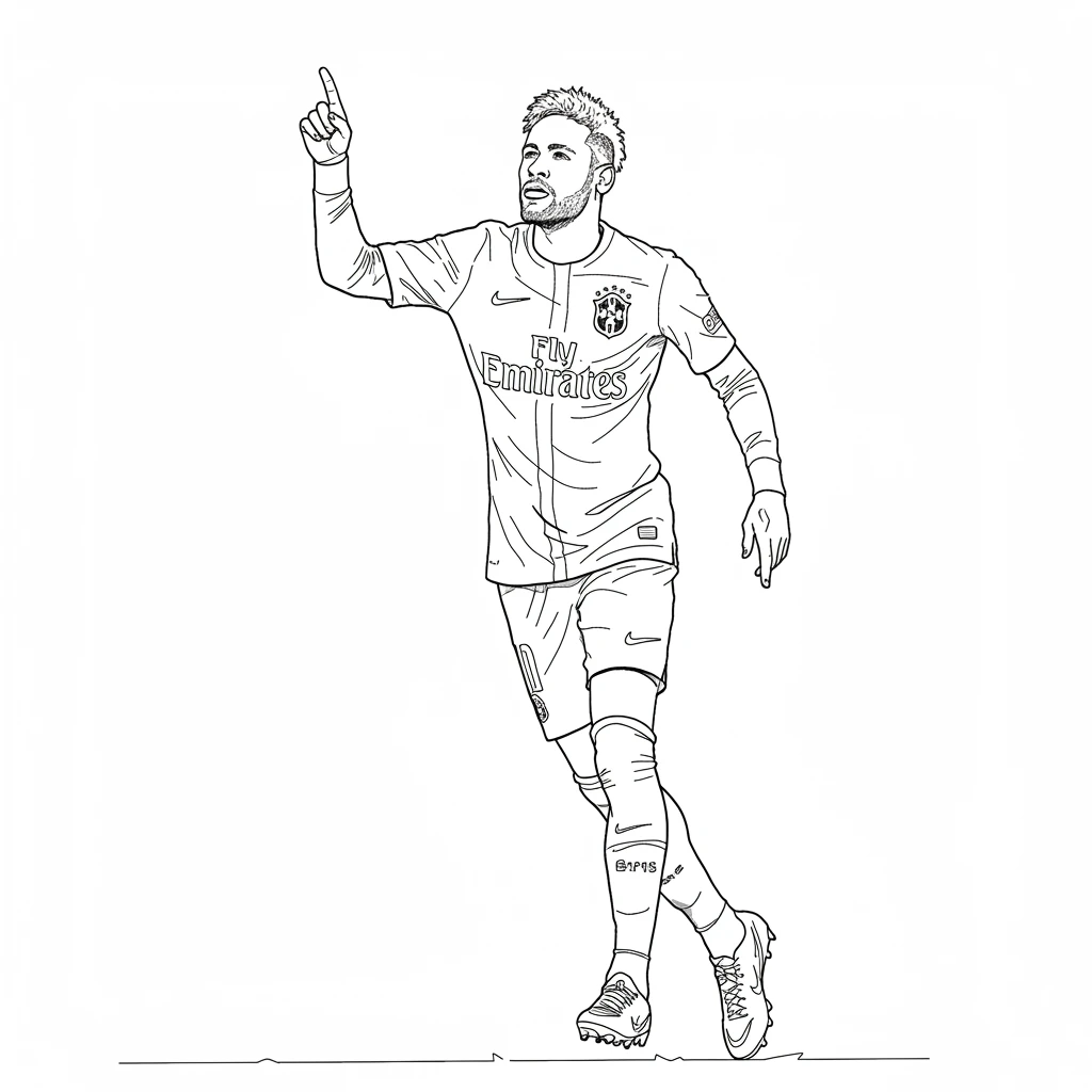 Desenho para colorir do Neymar Jr em estilo retrato, com fundo branco, ideal para imprimir e pintar em casa.