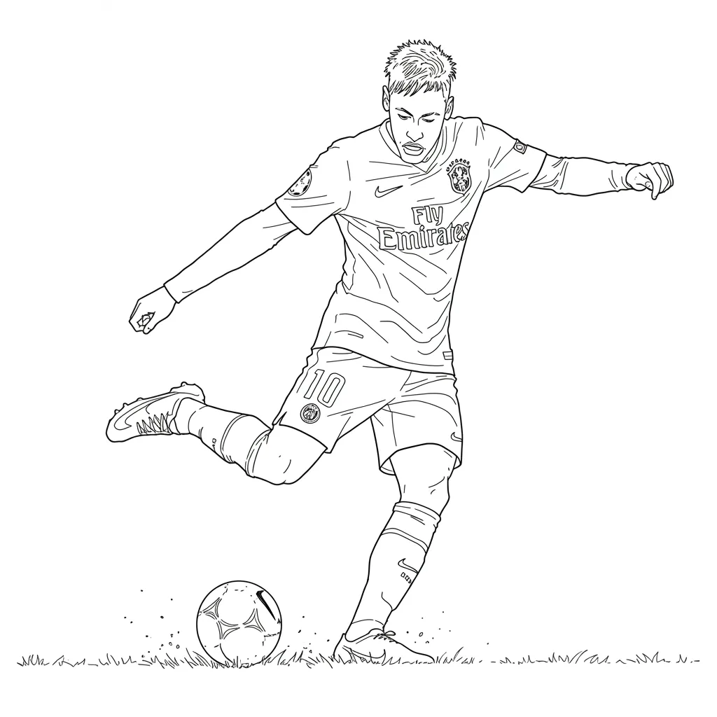 Desenho para colorir do Neymar Jr em estilo retrato, com fundo branco, ideal para imprimir e pintar em casa.