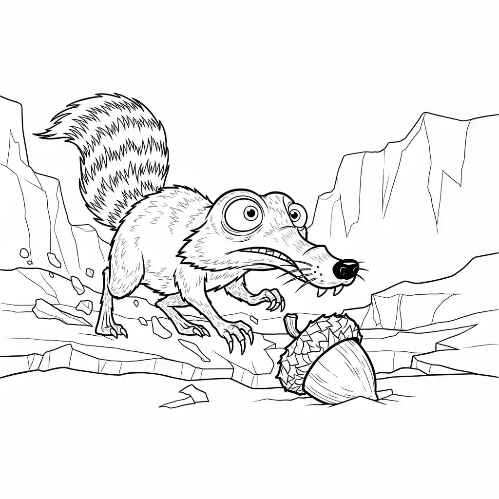 Desenho da Era do Gelo para colorir com Manny, Sid, Diego e Scrat em preto e branco