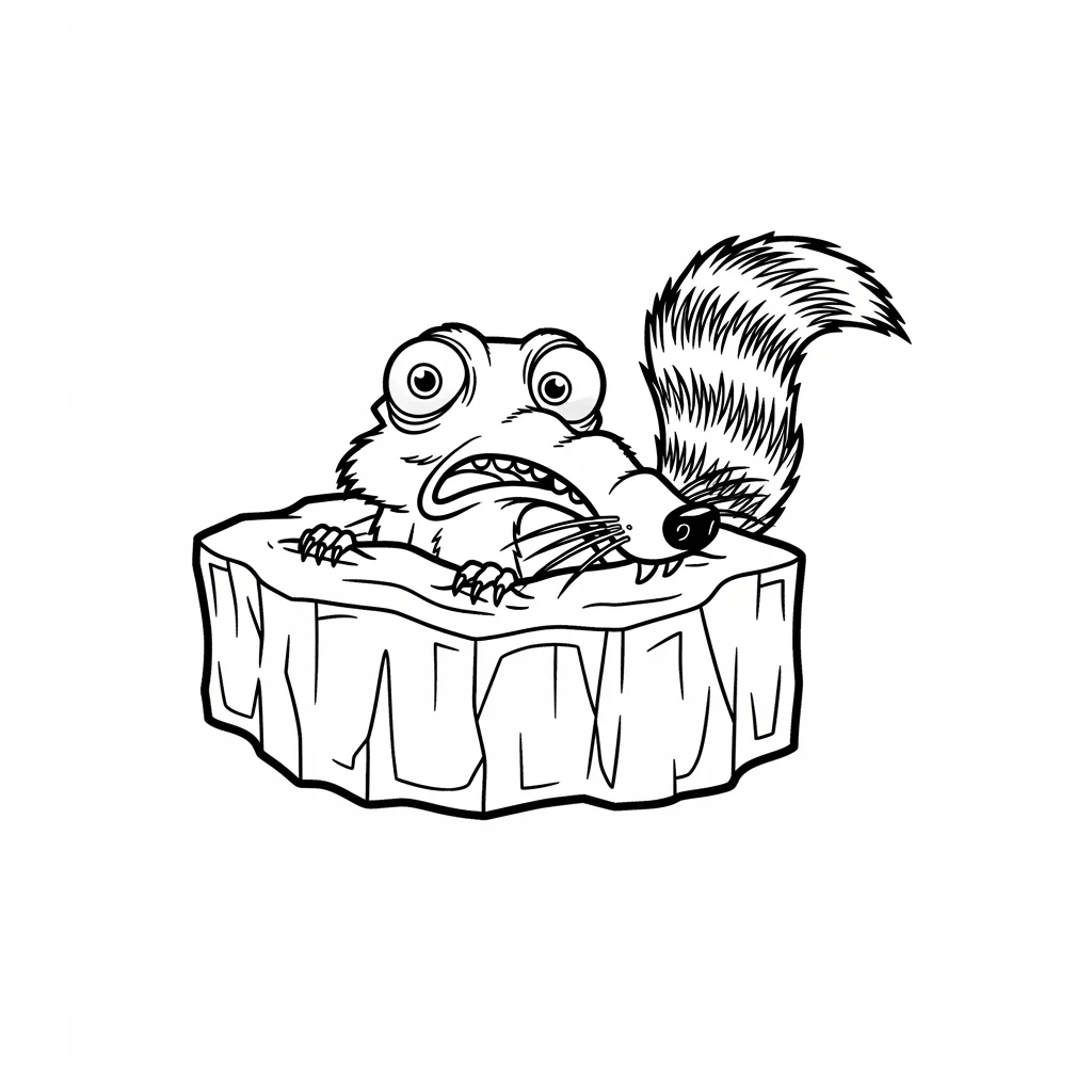 Desenho da Era do Gelo para colorir com Manny, Sid, Diego e Scrat em preto e branco