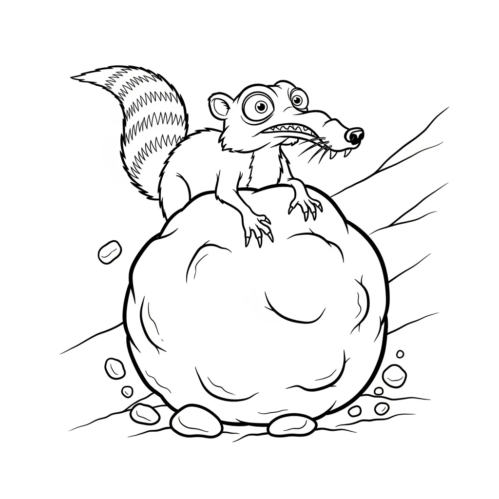Desenho da Era do Gelo para colorir com Manny, Sid, Diego e Scrat em preto e branco