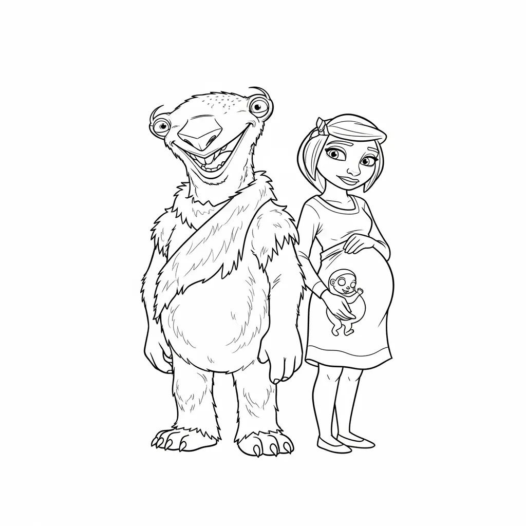 Desenho da Era do Gelo para colorir com Manny, Sid, Diego e Scrat em preto e branco