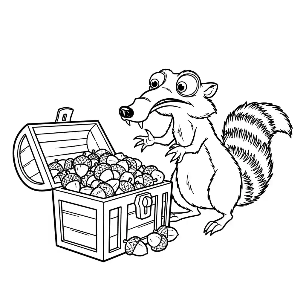 Desenho da Era do Gelo para colorir com Manny, Sid, Diego e Scrat em preto e branco
