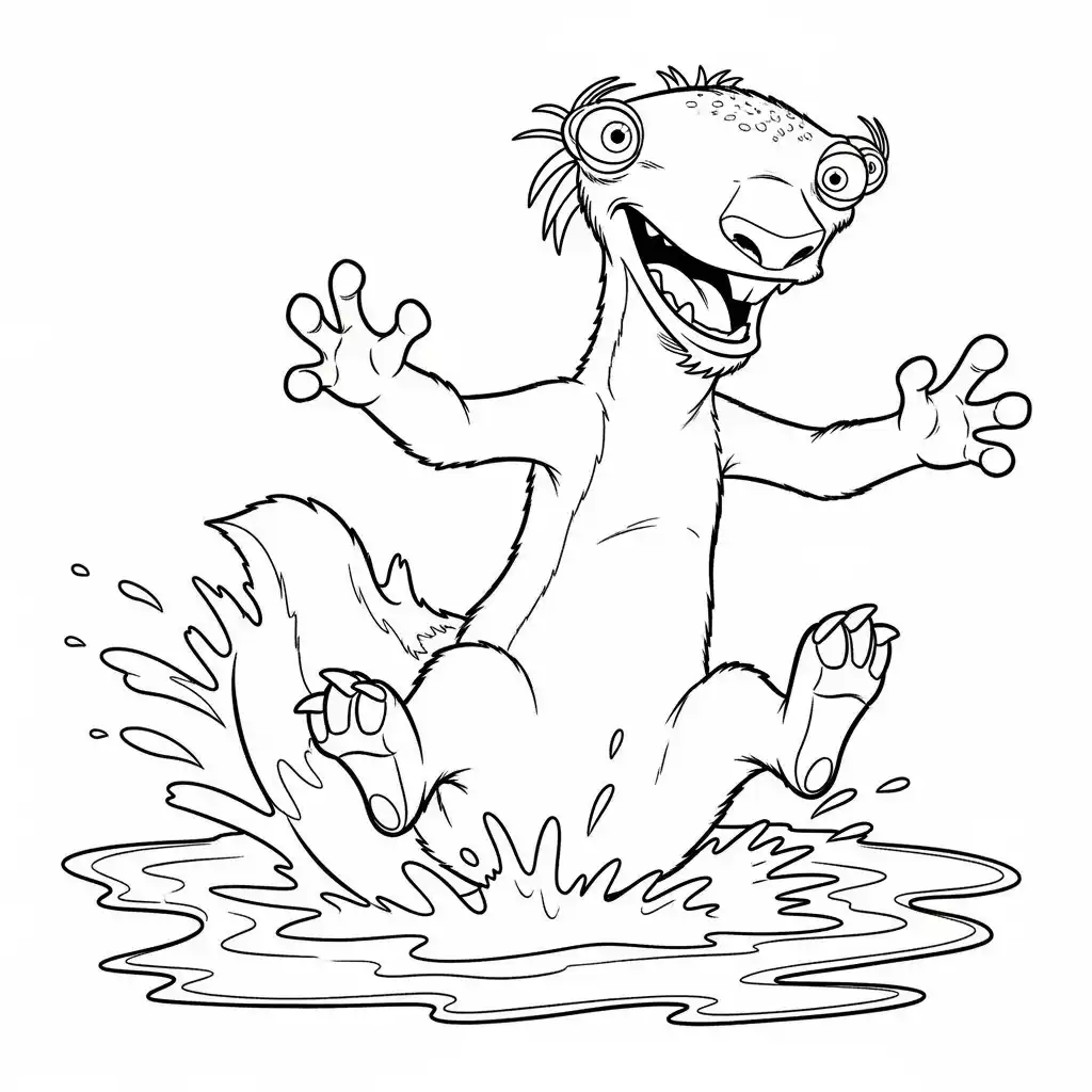 Desenho da Era do Gelo para colorir com Manny, Sid, Diego e Scrat em preto e branco