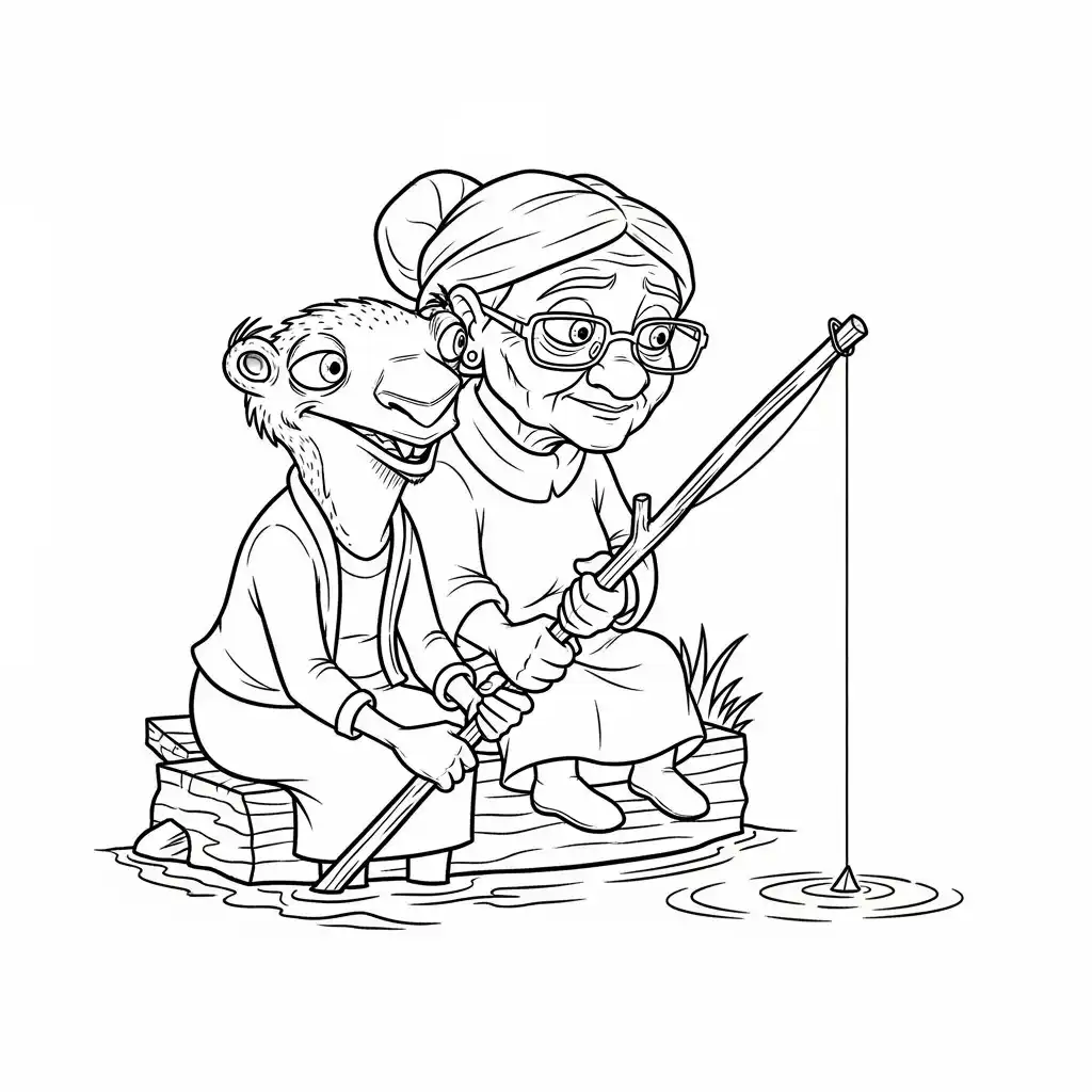 Desenho da Era do Gelo para colorir com Manny, Sid, Diego e Scrat em preto e branco