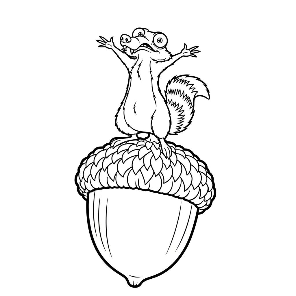 Desenho da Era do Gelo para colorir com Manny, Sid, Diego e Scrat em preto e branco