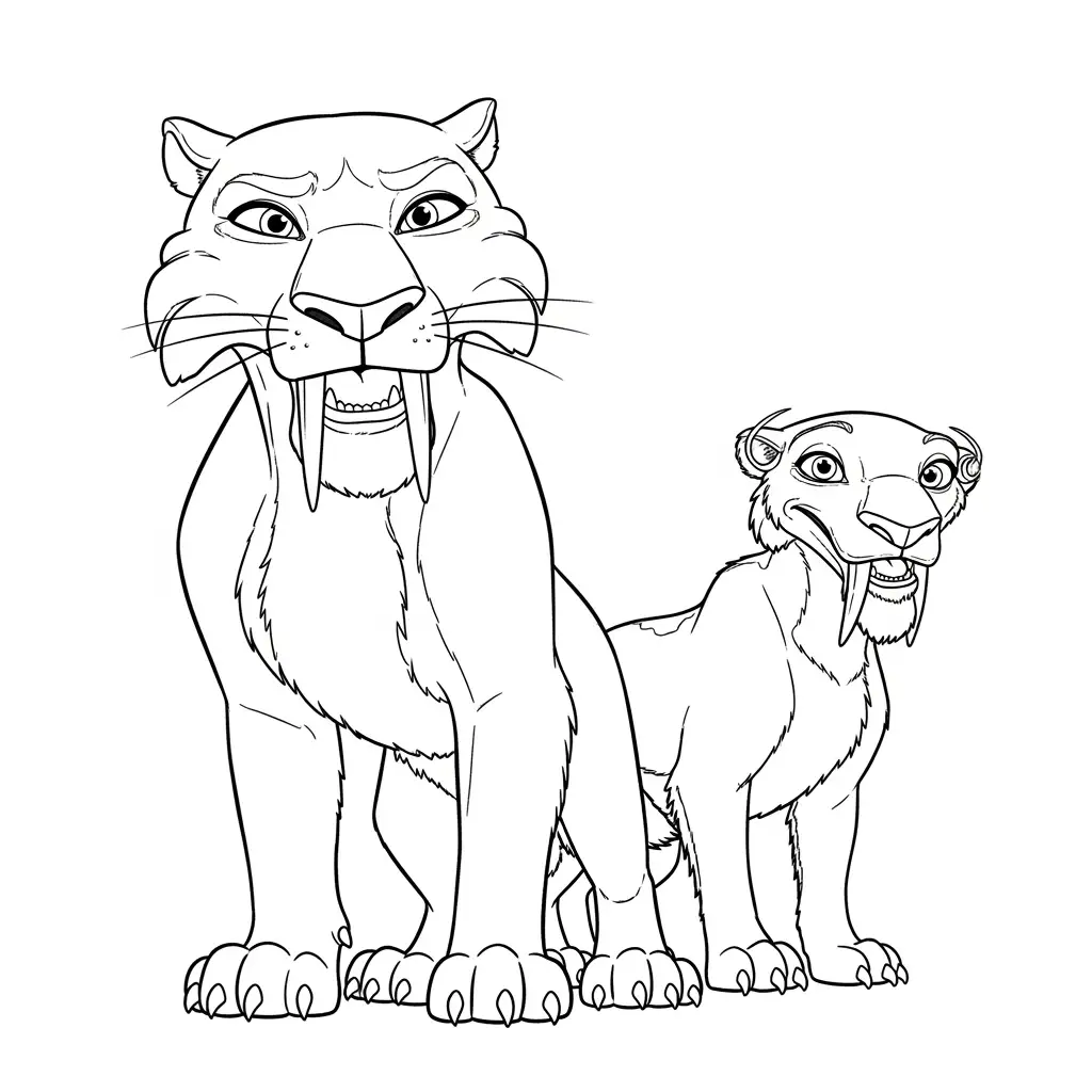 Desenho da Era do Gelo para colorir com Manny, Sid, Diego e Scrat em preto e branco
