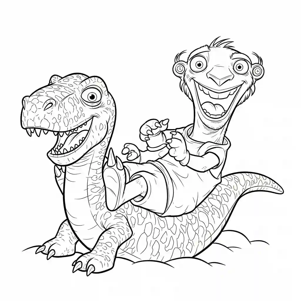 Desenho da Era do Gelo para colorir com Manny, Sid, Diego e Scrat em preto e branco