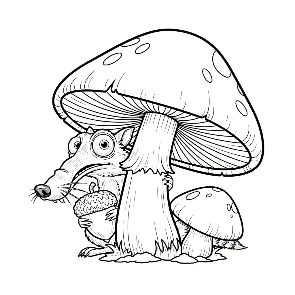Desenho da Era do Gelo para colorir com Manny, Sid, Diego e Scrat em preto e branco
