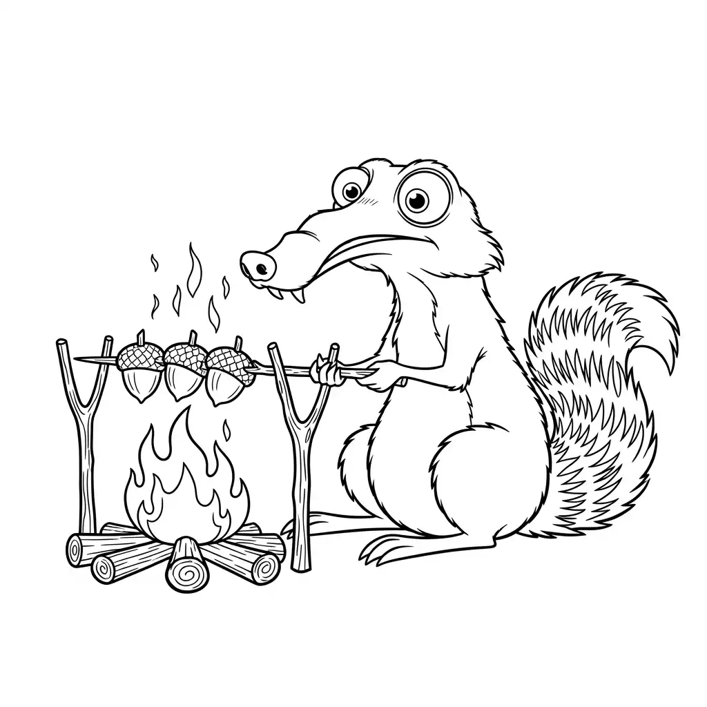 Desenho da Era do Gelo para colorir com Manny, Sid, Diego e Scrat em preto e branco