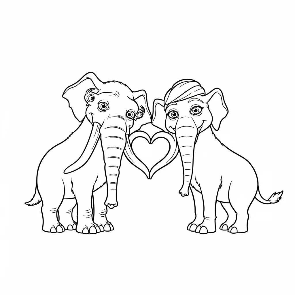 Desenho da Era do Gelo para colorir com Manny, Sid, Diego e Scrat em preto e branco