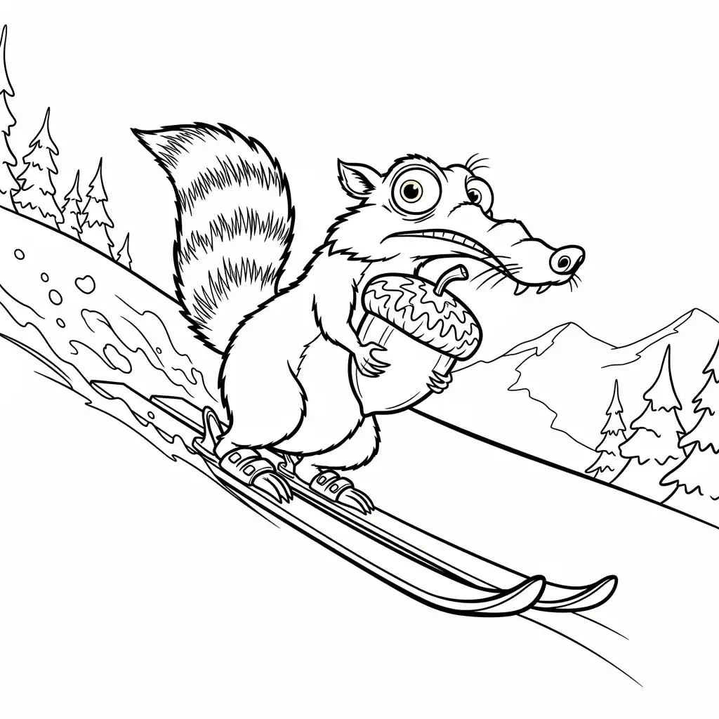 Desenho da Era do Gelo para colorir com Manny, Sid, Diego e Scrat em preto e branco