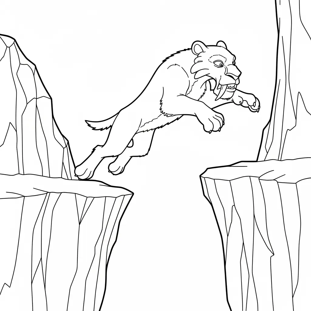 Desenho da Era do Gelo para colorir com Manny, Sid, Diego e Scrat em preto e branco