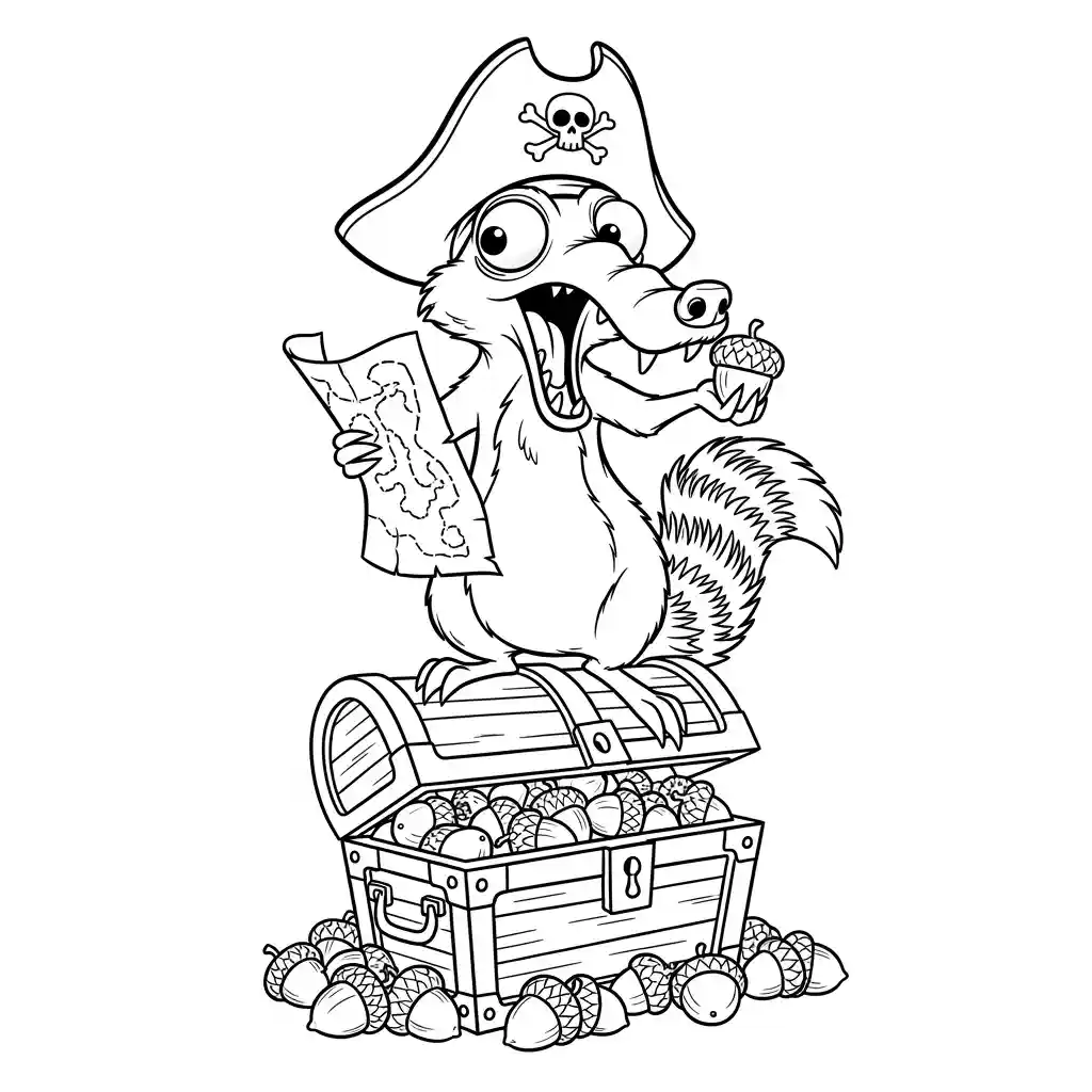 Desenho da Era do Gelo para colorir com Manny, Sid, Diego e Scrat em preto e branco