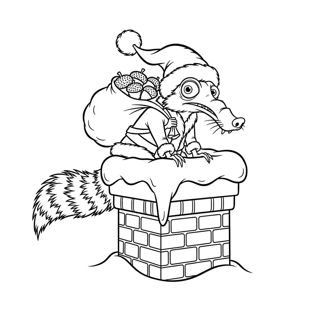 Desenho da Era do Gelo para colorir com Manny, Sid, Diego e Scrat em preto e branco