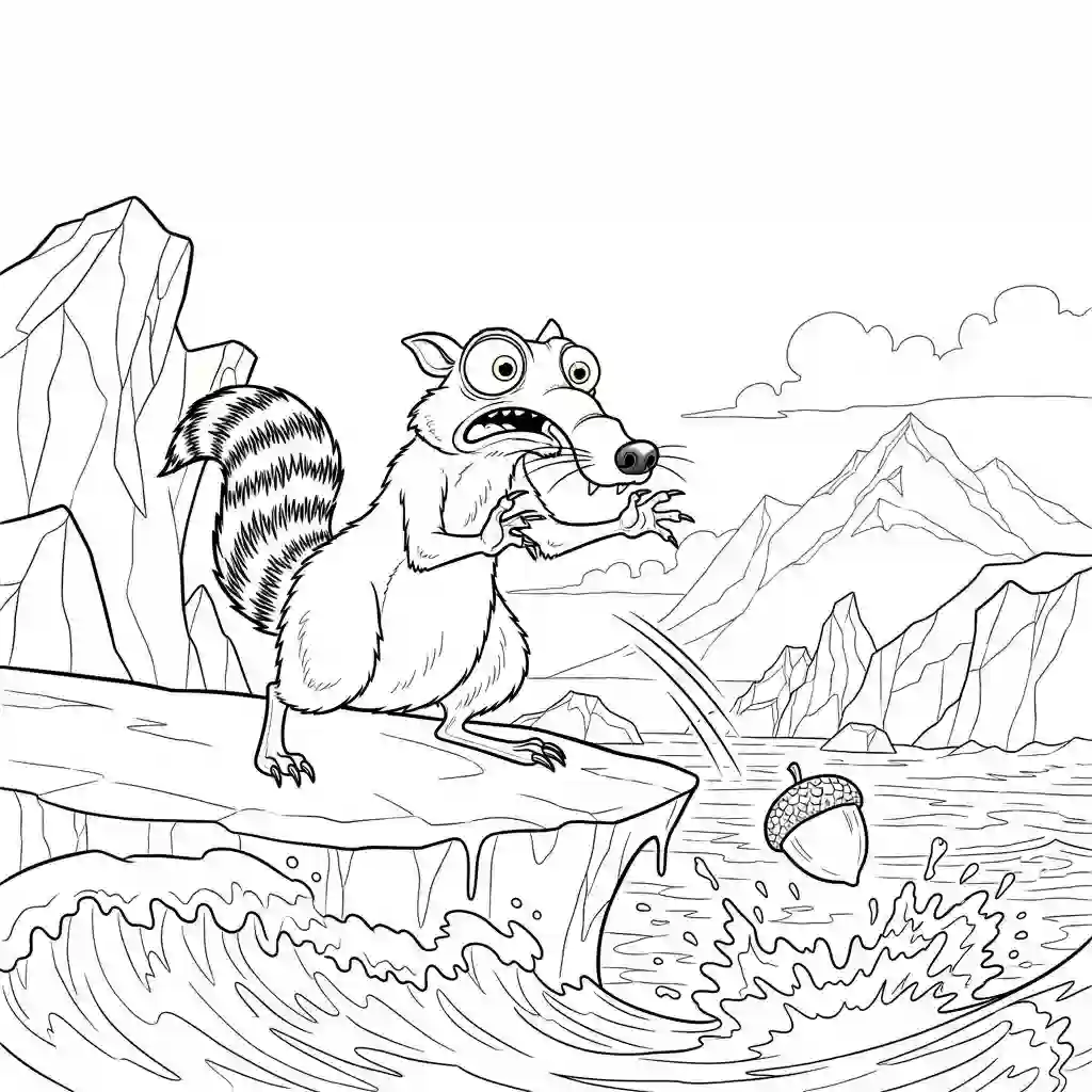 Desenho da Era do Gelo para colorir com Manny, Sid, Diego e Scrat em preto e branco