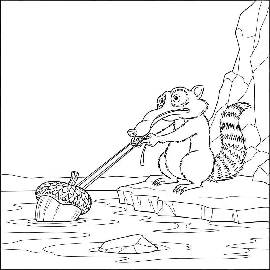 Desenho da Era do Gelo para colorir com Manny, Sid, Diego e Scrat em preto e branco