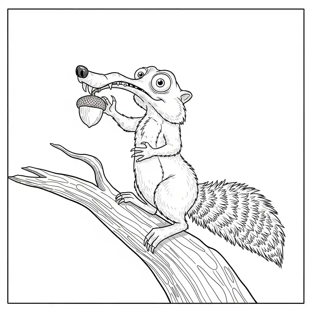Desenho da Era do Gelo para colorir com Manny, Sid, Diego e Scrat em preto e branco