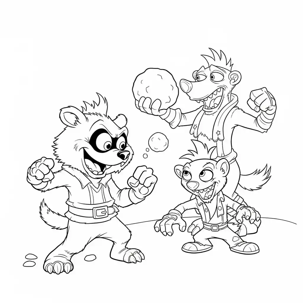 Desenho da Era do Gelo para colorir com Manny, Sid, Diego e Scrat em preto e branco