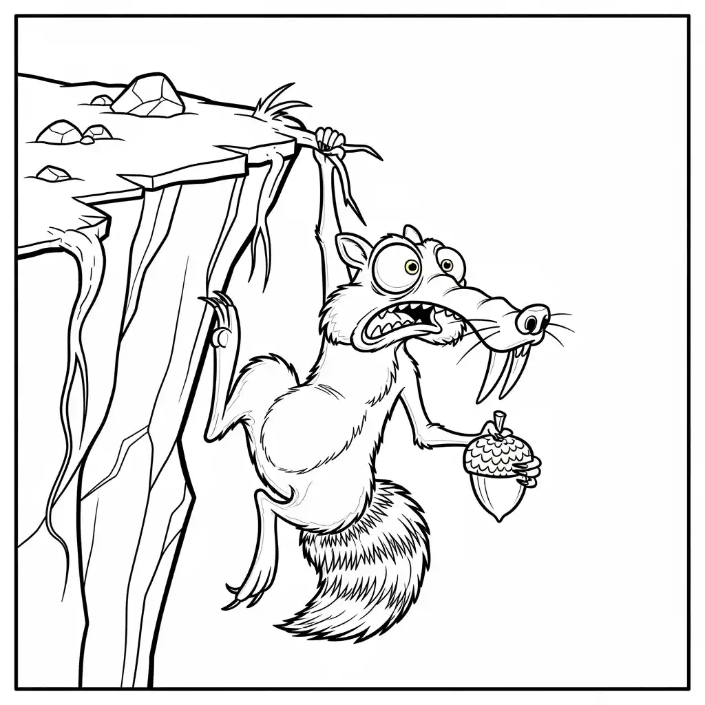 Desenho da Era do Gelo para colorir com Manny, Sid, Diego e Scrat em preto e branco