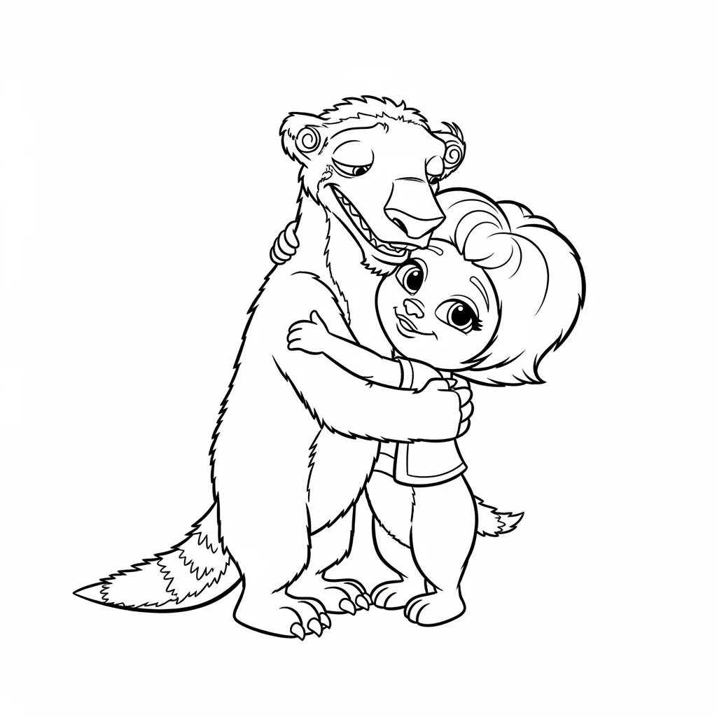 Desenho da Era do Gelo para colorir com Manny, Sid, Diego e Scrat em preto e branco