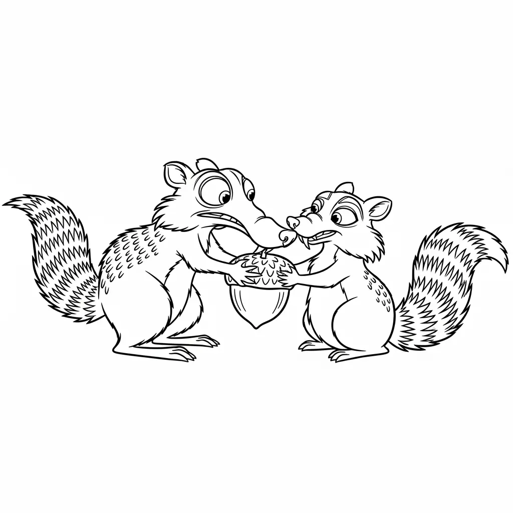 Desenho da Era do Gelo para colorir com Manny, Sid, Diego e Scrat em preto e branco