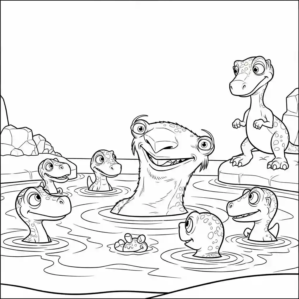 Desenho da Era do Gelo para colorir com Manny, Sid, Diego e Scrat em preto e branco