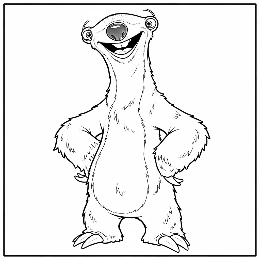 Desenho da Era do Gelo para colorir com Manny, Sid, Diego e Scrat em preto e branco