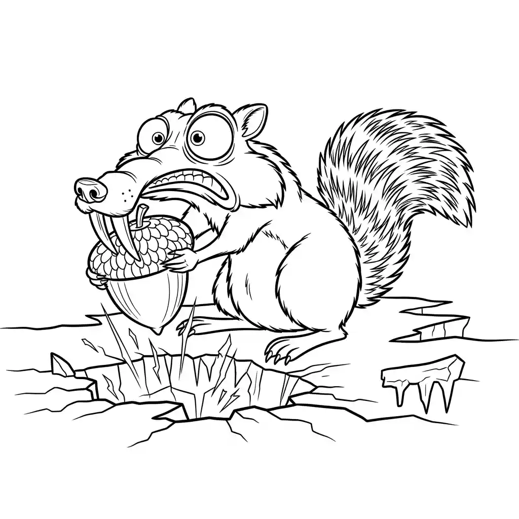 Desenho da Era do Gelo para colorir com Manny, Sid, Diego e Scrat em preto e branco