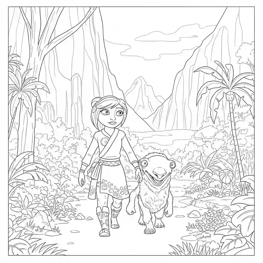 Desenho da Era do Gelo para colorir com Manny, Sid, Diego e Scrat em preto e branco