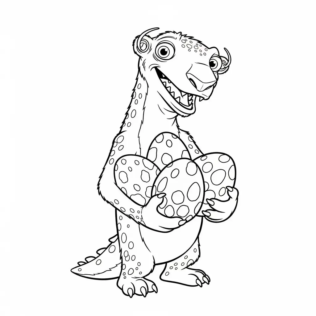 Desenho da Era do Gelo para colorir com Manny, Sid, Diego e Scrat em preto e branco