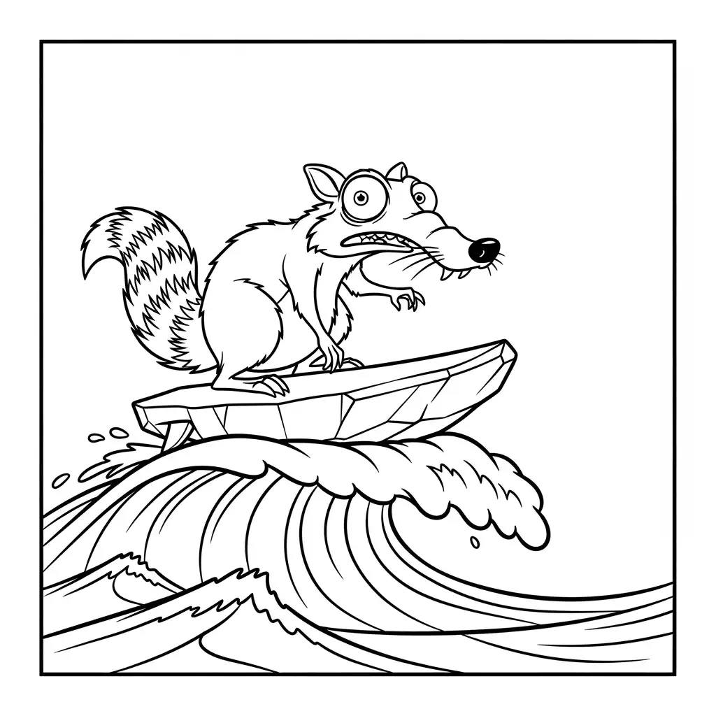 Desenho da Era do Gelo para colorir com Manny, Sid, Diego e Scrat em preto e branco