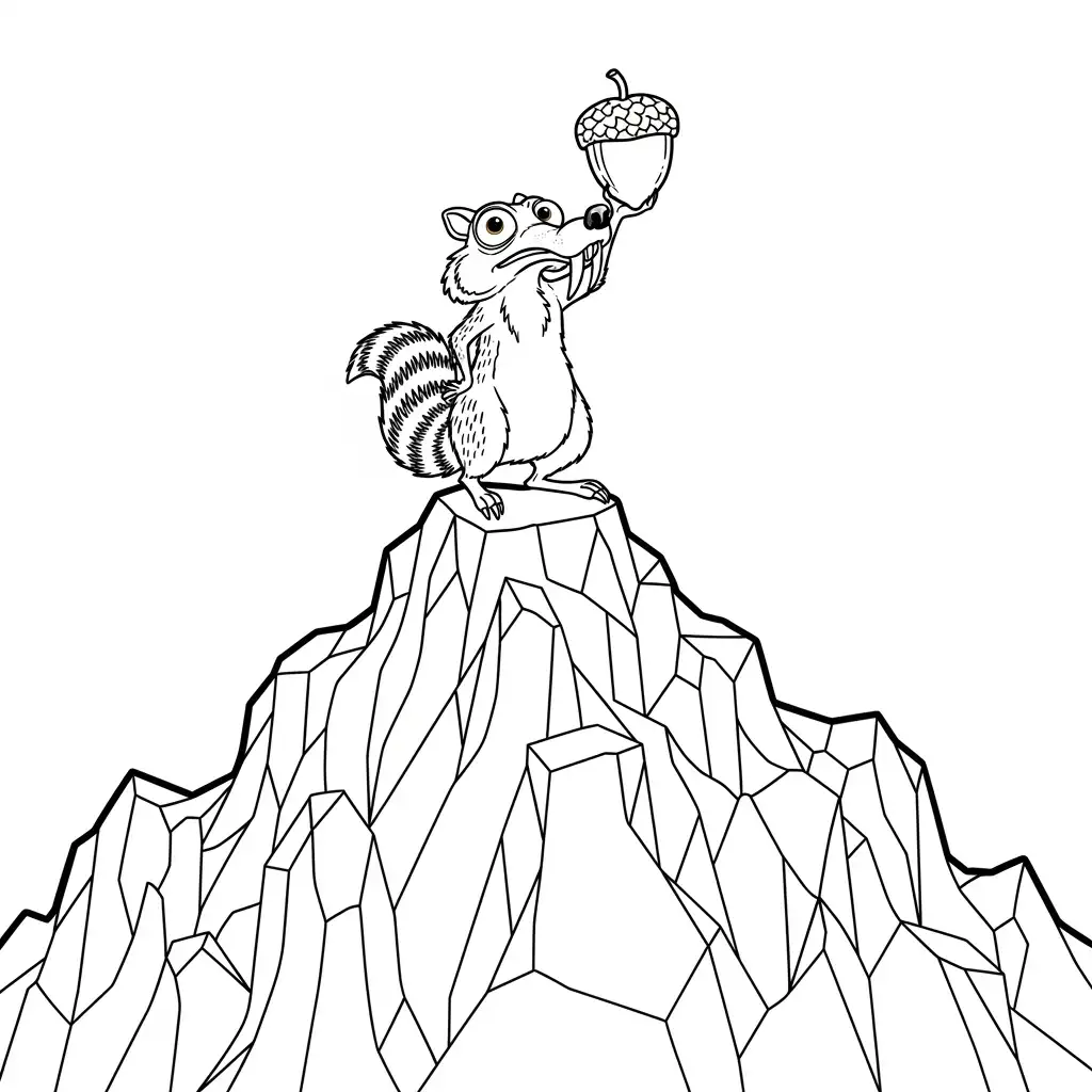 Desenho da Era do Gelo para colorir com Manny, Sid, Diego e Scrat em preto e branco