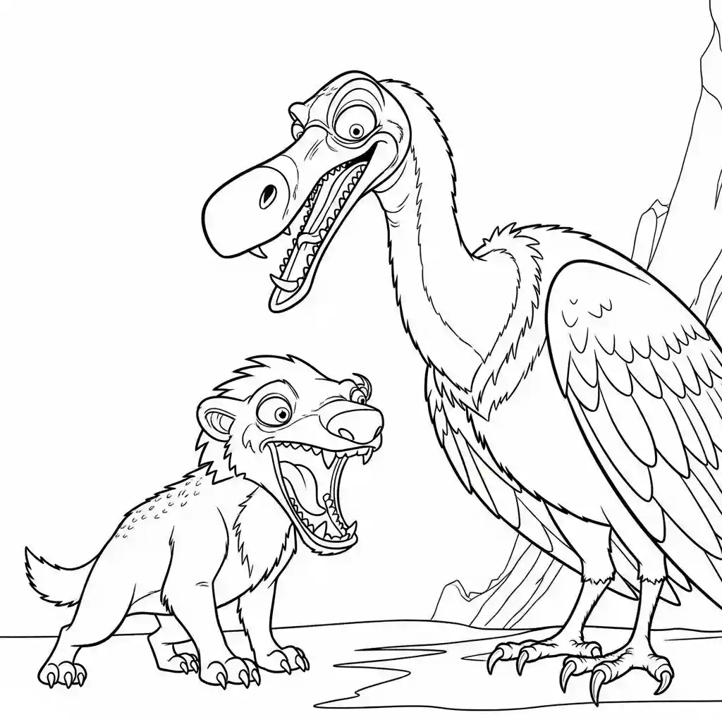 Desenho da Era do Gelo para colorir com Manny, Sid, Diego e Scrat em preto e branco